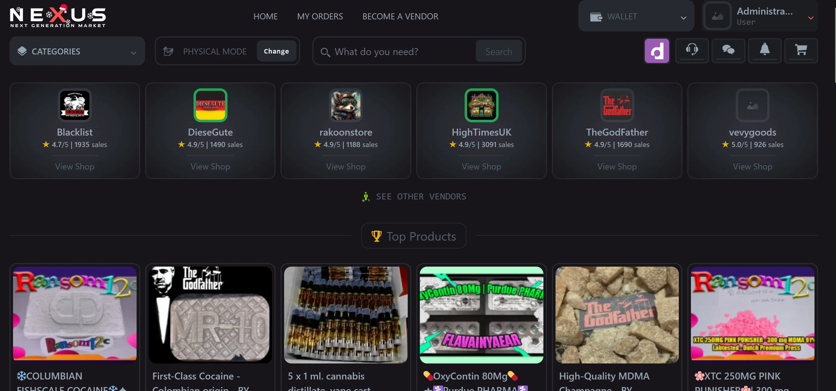 Nexus Market Home Dashboard - User Interface